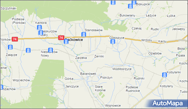 mapa Żerniki gmina Baćkowice, Żerniki gmina Baćkowice na mapie Targeo