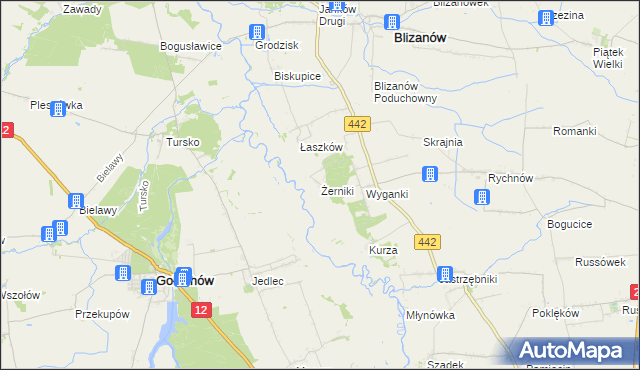 mapa Żerniki gmina Blizanów, Żerniki gmina Blizanów na mapie Targeo