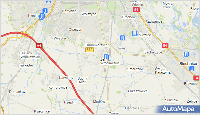 mapa Żerniki Wrocławskie, Żerniki Wrocławskie na mapie Targeo