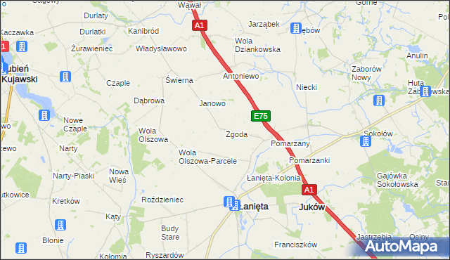 mapa Zgoda gmina Łanięta, Zgoda gmina Łanięta na mapie Targeo