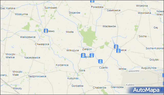 mapa Zielęcin gmina Warta, Zielęcin gmina Warta na mapie Targeo