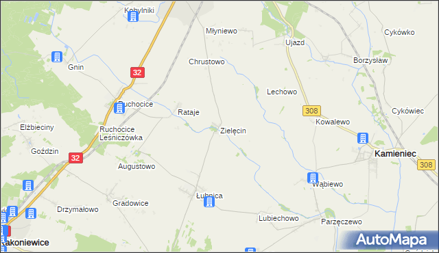 mapa Zielęcin gmina Wielichowo, Zielęcin gmina Wielichowo na mapie Targeo