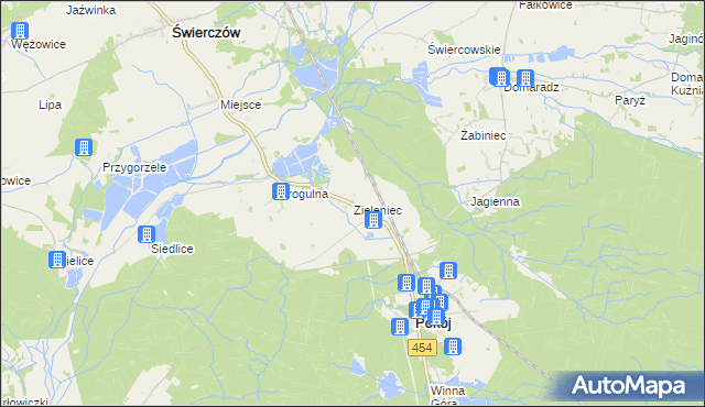 mapa Zieleniec gmina Pokój, Zieleniec gmina Pokój na mapie Targeo