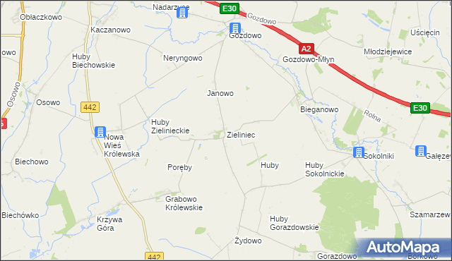 mapa Zieliniec gmina Kołaczkowo, Zieliniec gmina Kołaczkowo na mapie Targeo