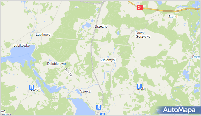 mapa Zielomyśl, Zielomyśl na mapie Targeo