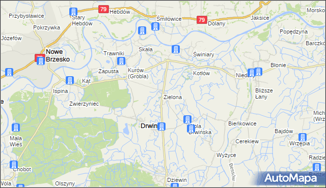 mapa Zielona gmina Drwinia, Zielona gmina Drwinia na mapie Targeo