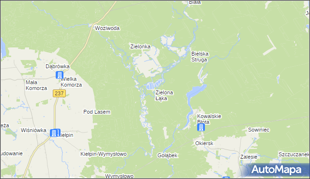 mapa Zielona Łąka gmina Tuchola, Zielona Łąka gmina Tuchola na mapie Targeo