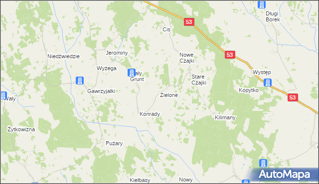 mapa Zielone gmina Świętajno, Zielone gmina Świętajno na mapie Targeo