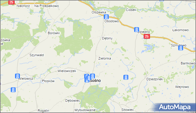 mapa Zielonka gmina Sośno, Zielonka gmina Sośno na mapie Targeo