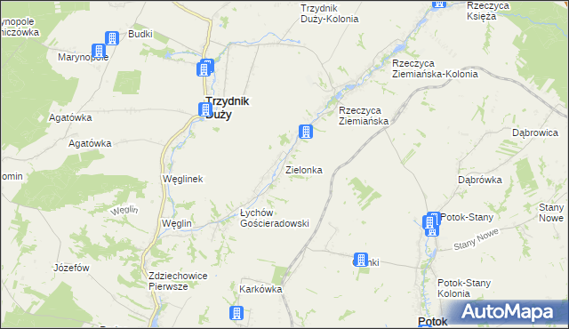 mapa Zielonka gmina Trzydnik Duży, Zielonka gmina Trzydnik Duży na mapie Targeo