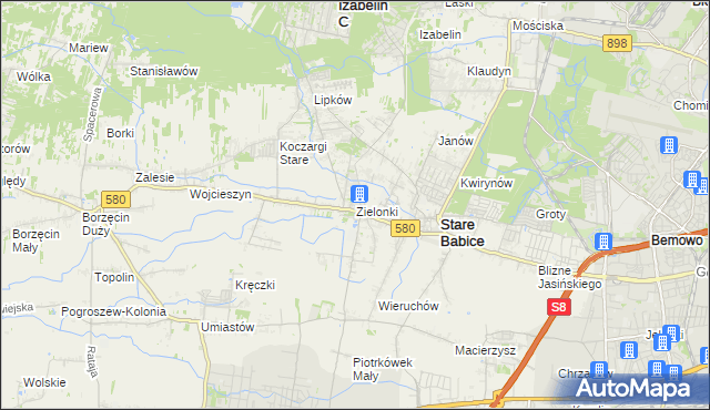 mapa Zielonki gmina Stare Babice, Zielonki gmina Stare Babice na mapie Targeo