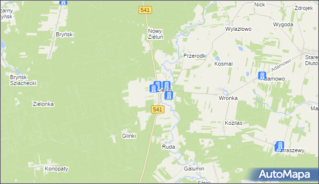 mapa Zieluń-Osada, Zieluń-Osada na mapie Targeo