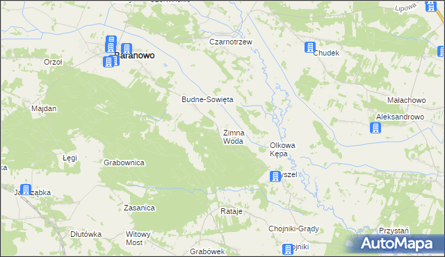 mapa Zimna Woda gmina Baranowo, Zimna Woda gmina Baranowo na mapie Targeo