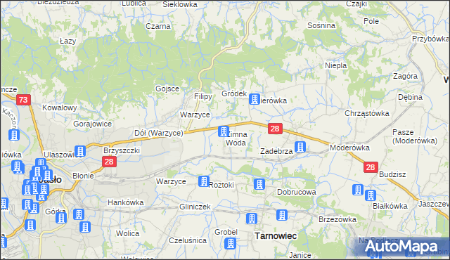 mapa Zimna Woda gmina Jasło, Zimna Woda gmina Jasło na mapie Targeo