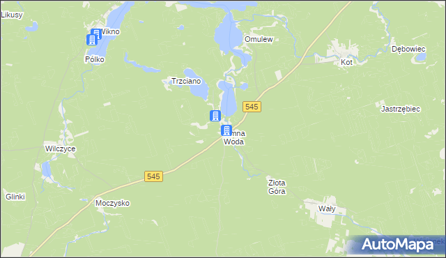 mapa Zimna Woda gmina Nidzica, Zimna Woda gmina Nidzica na mapie Targeo