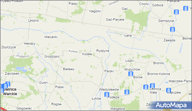 mapa Zimne gmina Świnice Warckie, Zimne gmina Świnice Warckie na mapie Targeo