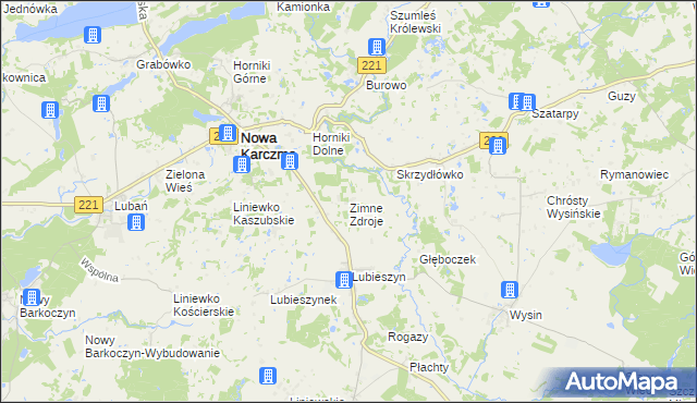 mapa Zimne Zdroje gmina Nowa Karczma, Zimne Zdroje gmina Nowa Karczma na mapie Targeo