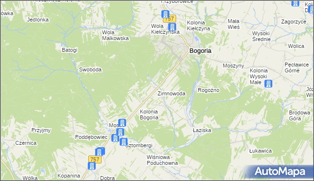 mapa Zimnowoda gmina Bogoria, Zimnowoda gmina Bogoria na mapie Targeo