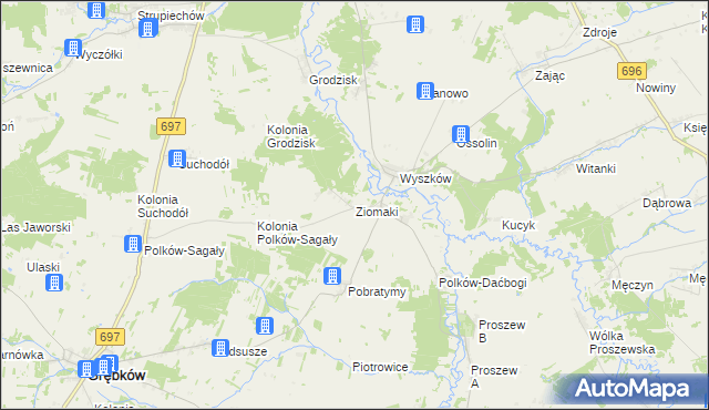 mapa Ziomaki gmina Grębków, Ziomaki gmina Grębków na mapie Targeo