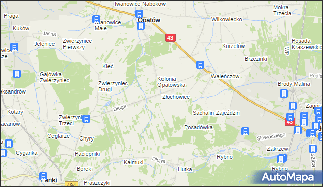 mapa Złochowice, Złochowice na mapie Targeo