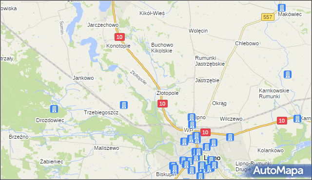 mapa Złotopole gmina Lipno, Złotopole gmina Lipno na mapie Targeo