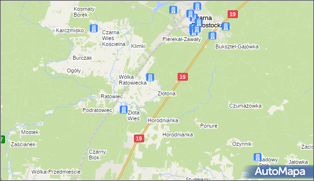 mapa Złotoria gmina Czarna Białostocka, Złotoria gmina Czarna Białostocka na mapie Targeo