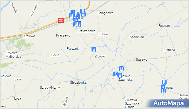 mapa Złotowo gmina Stare Pole, Złotowo gmina Stare Pole na mapie Targeo