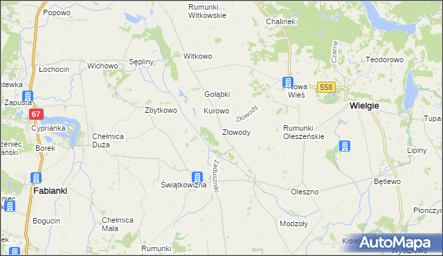 mapa Złowody, Złowody na mapie Targeo