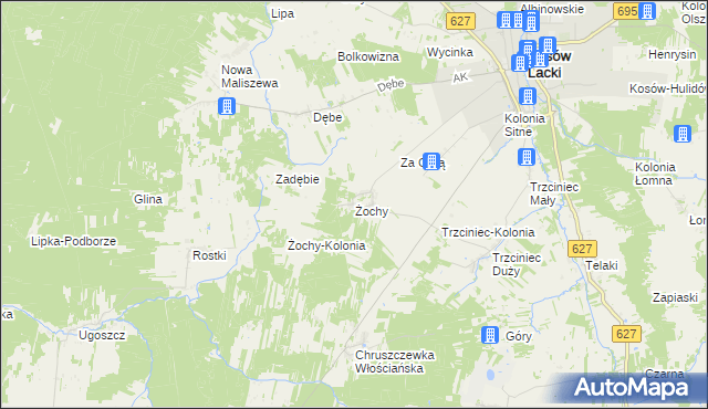 mapa Żochy gmina Kosów Lacki, Żochy gmina Kosów Lacki na mapie Targeo