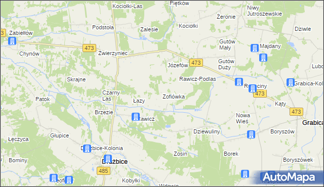 mapa Zofiówka gmina Drużbice, Zofiówka gmina Drużbice na mapie Targeo