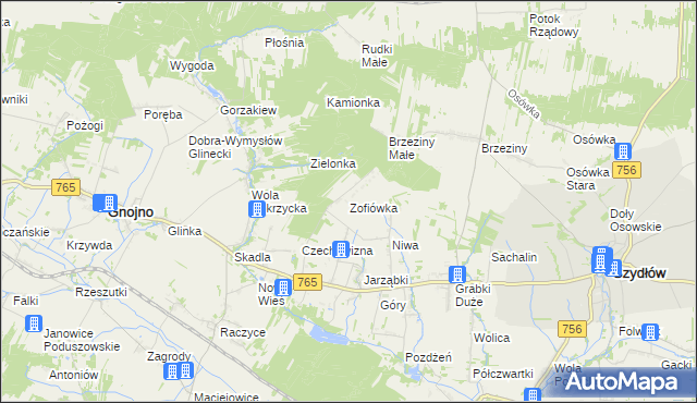 mapa Zofiówka gmina Gnojno, Zofiówka gmina Gnojno na mapie Targeo
