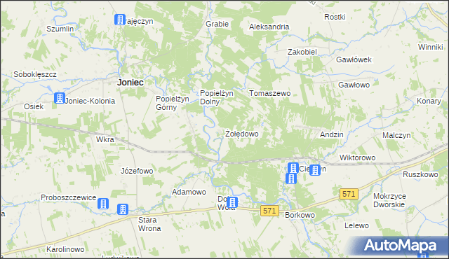 mapa Żołędowo gmina Nowe Miasto, Żołędowo gmina Nowe Miasto na mapie Targeo