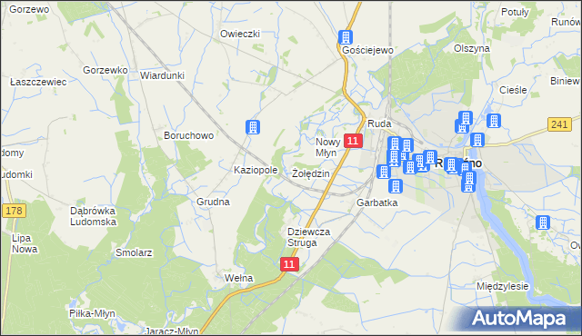 mapa Żołędzin, Żołędzin na mapie Targeo