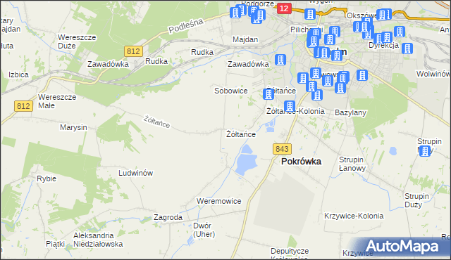 mapa Żółtańce, Żółtańce na mapie Targeo