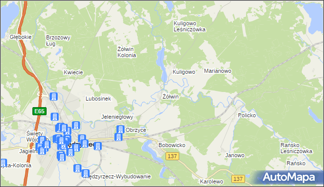 mapa Żółwin gmina Międzyrzecz, Żółwin gmina Międzyrzecz na mapie Targeo