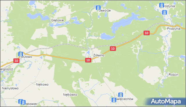 mapa Żółwino gmina Drawno, Żółwino gmina Drawno na mapie Targeo