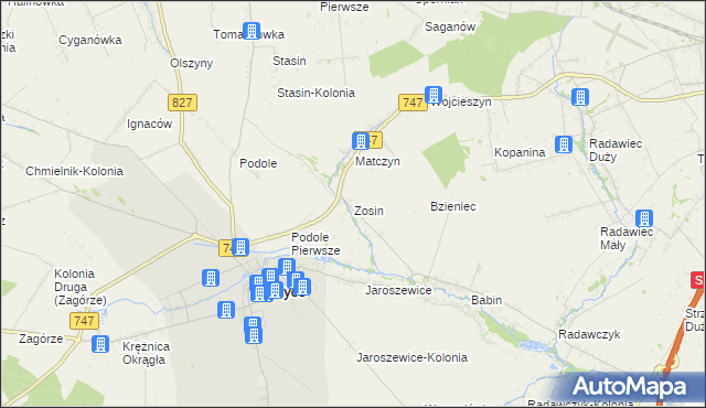 mapa Zosin gmina Bełżyce, Zosin gmina Bełżyce na mapie Targeo