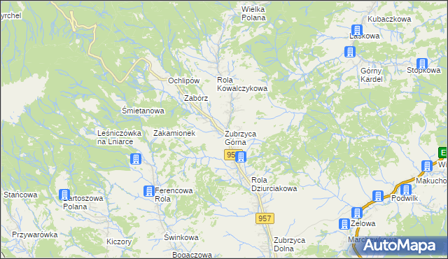 mapa Zubrzyca Górna, Zubrzyca Górna na mapie Targeo