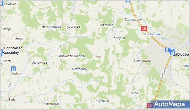 mapa Żuki gmina Zabłudów, Żuki gmina Zabłudów na mapie Targeo