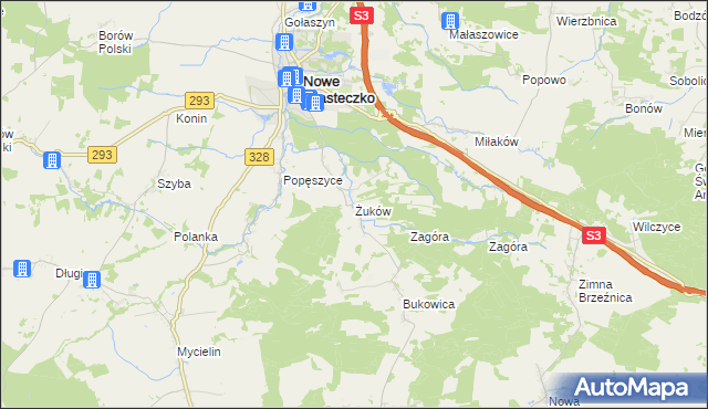 mapa Żuków gmina Nowe Miasteczko, Żuków gmina Nowe Miasteczko na mapie Targeo