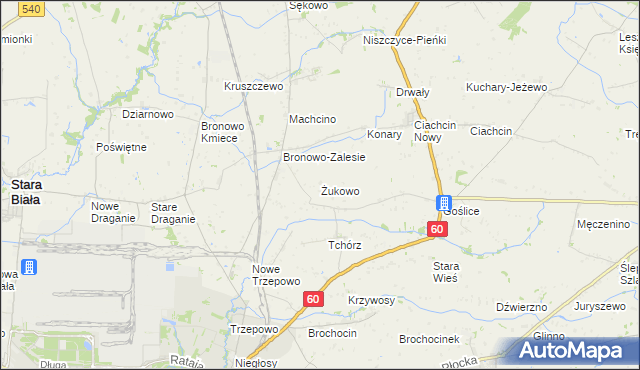 mapa Żukowo gmina Bielsk, Żukowo gmina Bielsk na mapie Targeo