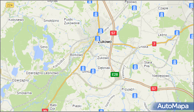 mapa Żukowo powiat kartuski, Żukowo powiat kartuski na mapie Targeo