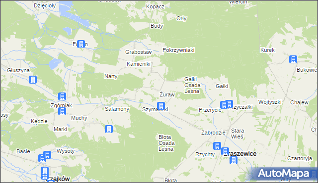 mapa Żuraw gmina Brąszewice, Żuraw gmina Brąszewice na mapie Targeo