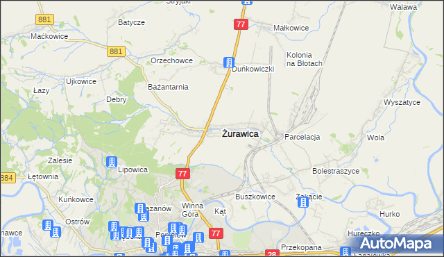 mapa Żurawica powiat przemyski, Żurawica powiat przemyski na mapie Targeo