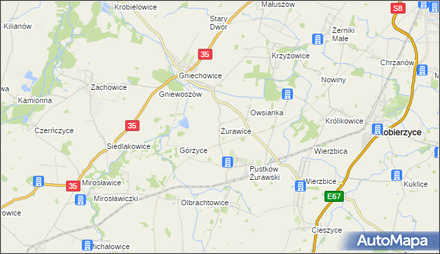 mapa Żurawice gmina Kobierzyce, Żurawice gmina Kobierzyce na mapie Targeo