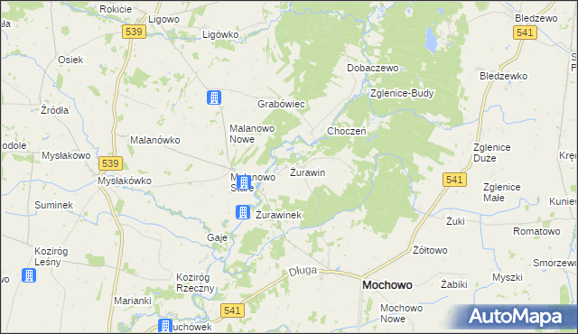 mapa Żurawin gmina Mochowo, Żurawin gmina Mochowo na mapie Targeo