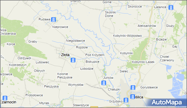 mapa Żurawniki gmina Złota, Żurawniki gmina Złota na mapie Targeo