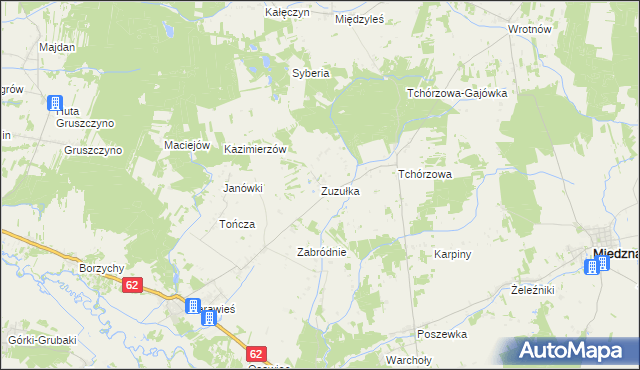 mapa Zuzułka, Zuzułka na mapie Targeo