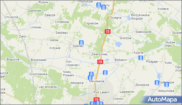 mapa Zwierzyniec gmina Busko-Zdrój, Zwierzyniec gmina Busko-Zdrój na mapie Targeo