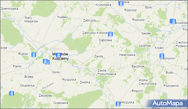 mapa Zwola gmina Miastków Kościelny, Zwola gmina Miastków Kościelny na mapie Targeo